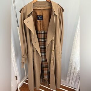 Vintage Burberry Trench Coat Nova Check Lining Size 42 Long Belted Liner L XL